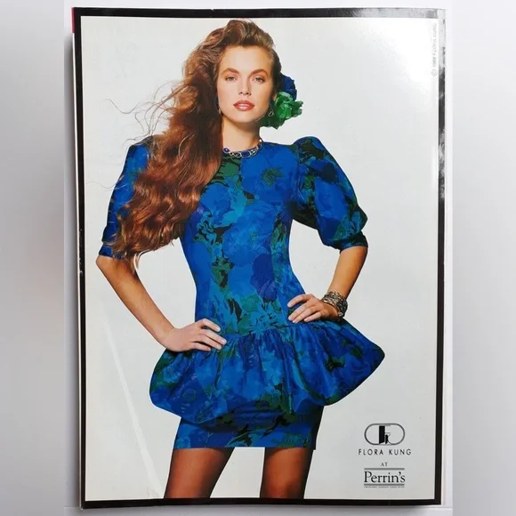 Vintage 80's Flora Kung 100% Silk Floral Dress Green/Blue Puff